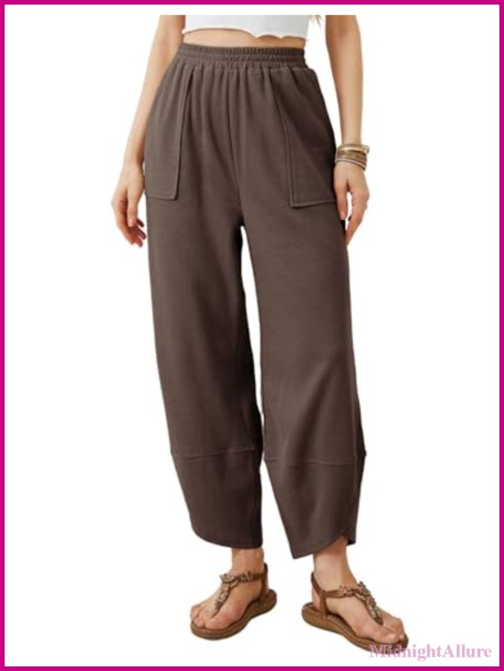 Womens Wide Leg Pants Casual Elastic Waist Palazzo Harem Pants with Pockets